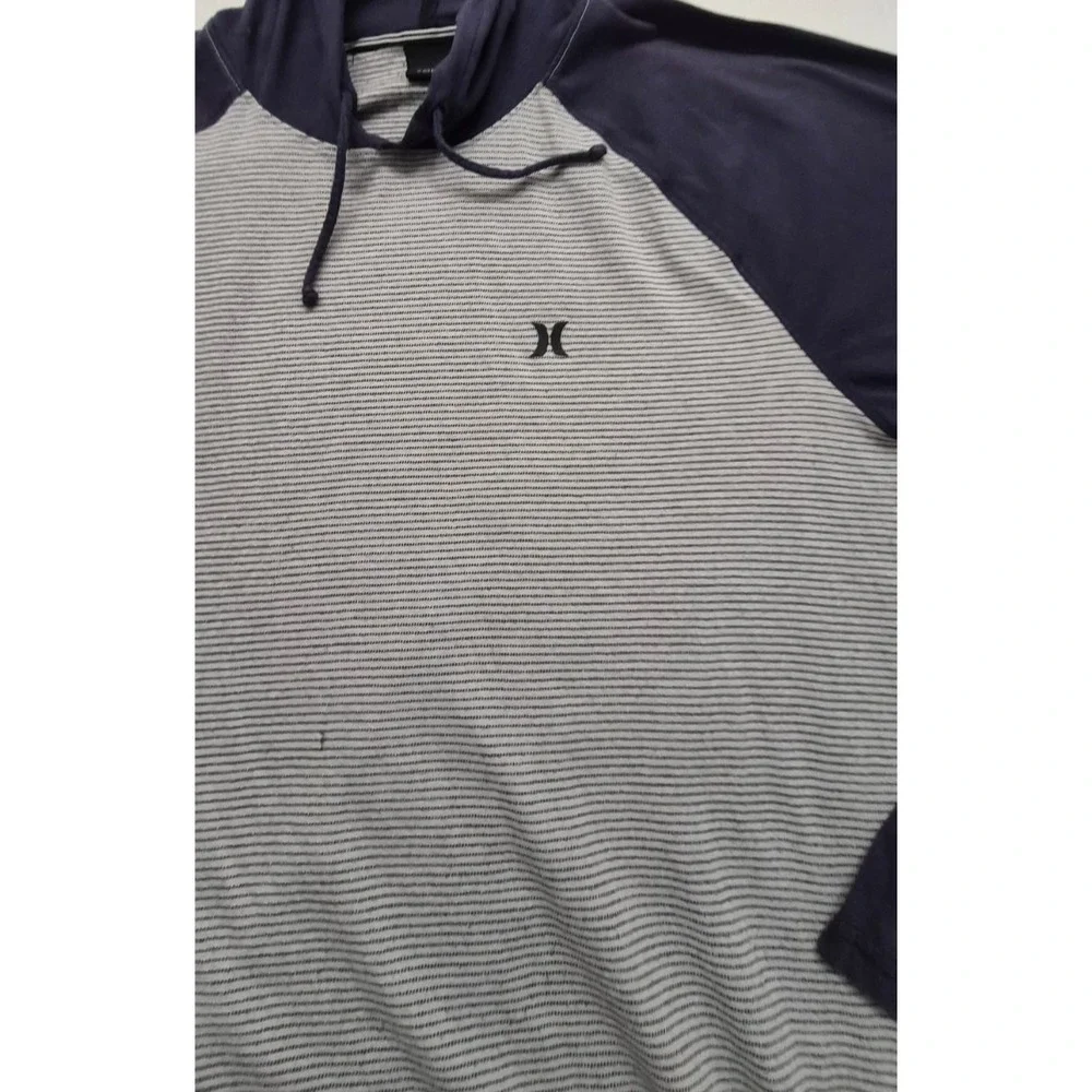 Hurley men's gray/blue long sleeve hooded pullover shirt LG drawstring - Picture 3 of 12